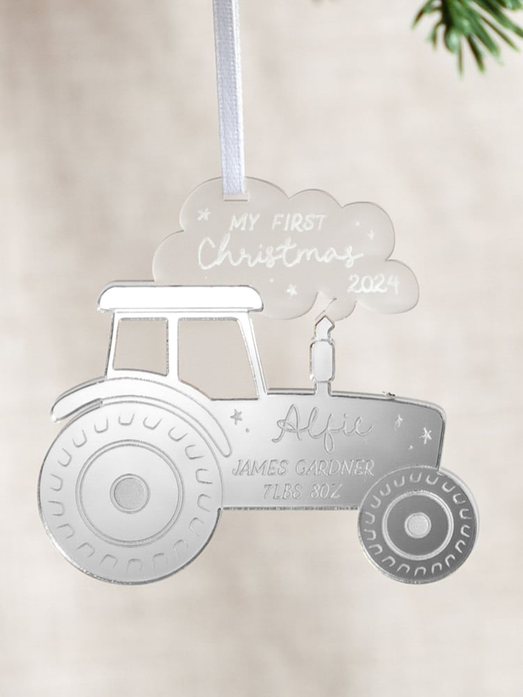 Personalised Tractor First Christmas Hanging Decoration by No Ordinary Gift - Image 2 of 2 Personalised Tractor First Christmas Hanging Decoration by No Ordinary Gift - Image 2 of 2