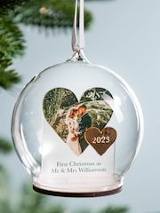 Personalised Heart Shaped Photo Couple's Christmas Bauble by No Ordinary Gift - Image 1 of 2