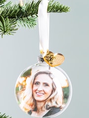 Personalised Memorial Photo Christmas Bauble with Gold Heart Charm by No Ordinary Gift - Image 1 of 1