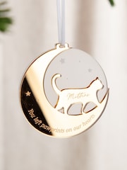 Cat And Moon Layered Mirror Hanging Christmas Decoration by No Ordinary Gift - Image 1 of 3