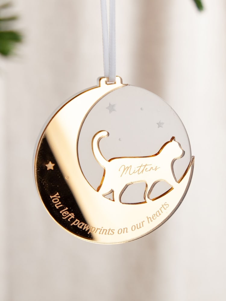 Cat And Moon Layered Mirror Hanging Christmas Decoration by No Ordinary Gift - Image 1 of 3
