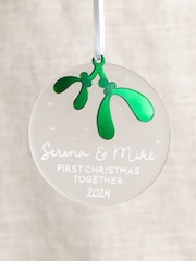 Personalised Hanging Christmas Decoration with Green Mistletoe Charm by No Ordinary Gift - Image 1 of 1