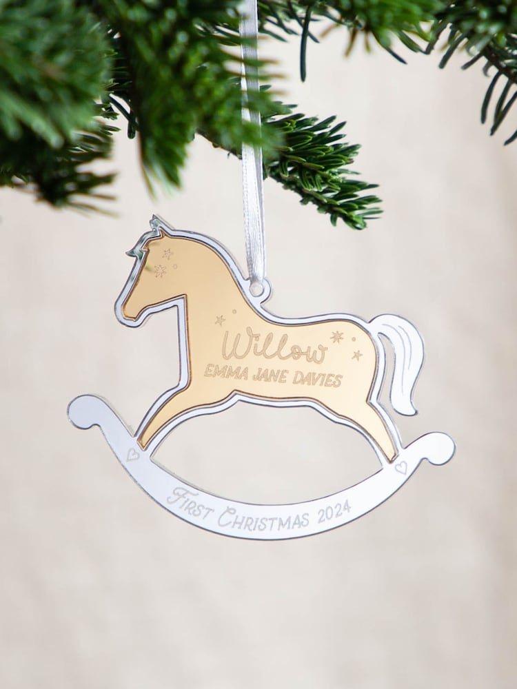 Metallic Mirror Rocking Horse First Christmas Decoration by No Ordinary Gift - Image 1 of 3