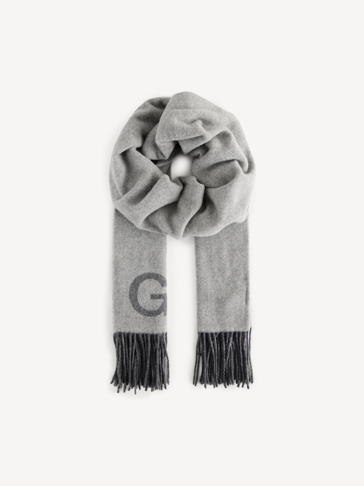 GANNI Grey Fringed Wool Scarf - Image 1 of 4 GANNI Grey Fringed Wool Scarf - Image 1 of 4