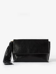 Mint Velvet Black Daisy Leather Fold Over Tassel Clutch - Image 2 of 5