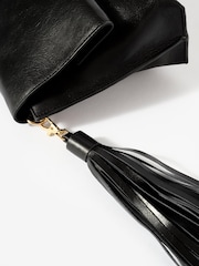 Mint Velvet Black Daisy Leather Fold Over Tassel Clutch - Image 5 of 5