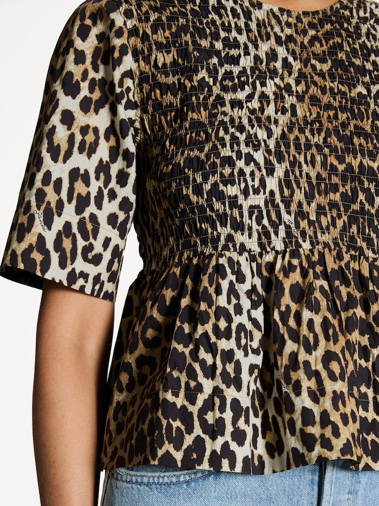 Ganni Animal Print Open Back Smock Blouse - Image 5 of 5