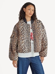 Ganni Leopard Oversized Leopard Print Short Bomber Jacket - Image 1 of 6