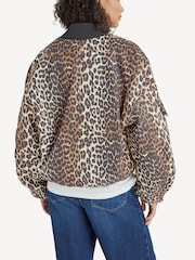 Ganni Leopard Oversized Leopard Print Short Bomber Jacket - Image 2 of 6