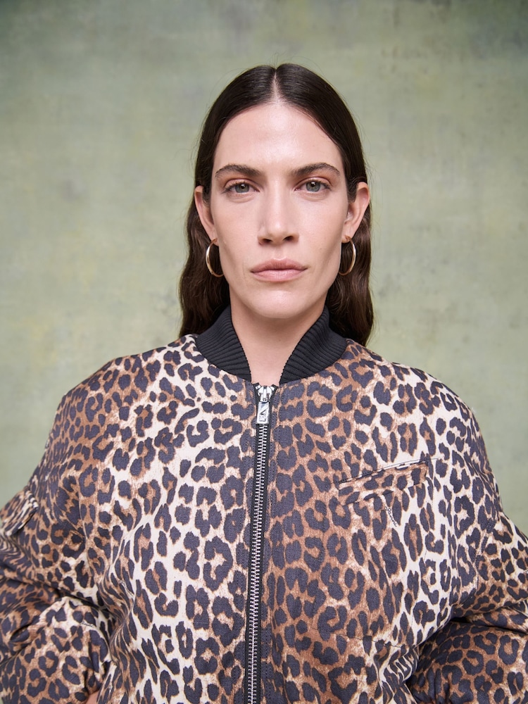 Ganni Leopard Oversized Leopard Print Short Bomber Jacket - Image 6 of 6