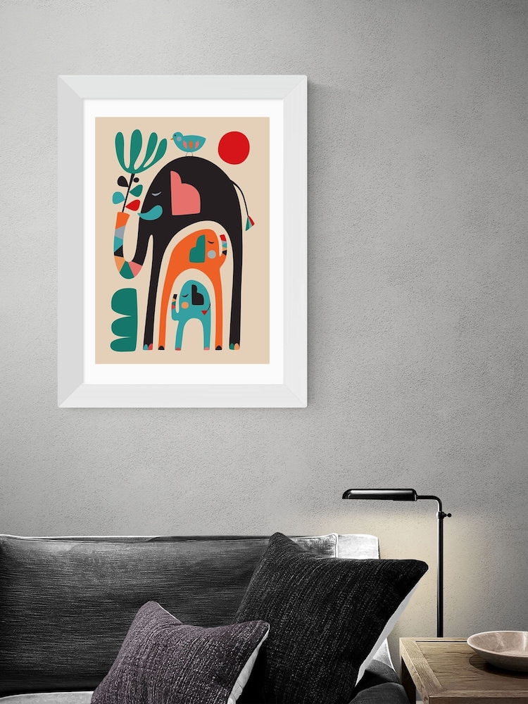 East End Prints White Three Elephants Framed Print Wall Art by Rachel Lee - Image 1 of 3