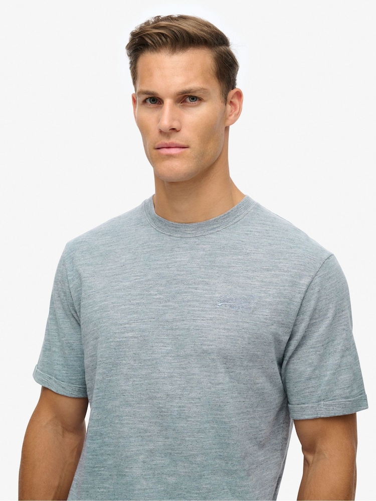Superdry Blue Over Dyed Slub Marl T-Shirt - Image 3 of 3