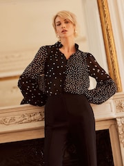 Mint Velvet Black Contrast Spot Print Blouse - Image 1 of 4