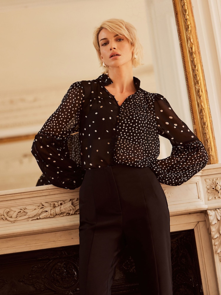 Mint Velvet Black Contrast Spot Print Blouse - Image 1 of 4 Mint Velvet Black Contrast Spot Print Blouse - Image 1 of 4