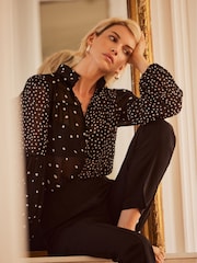Mint Velvet Black Contrast Spot Print Blouse - Image 2 of 4
