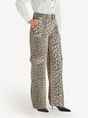 GANNI Animal Leopard Print Denim Angi Cargo Jeans - Image 1 of 6