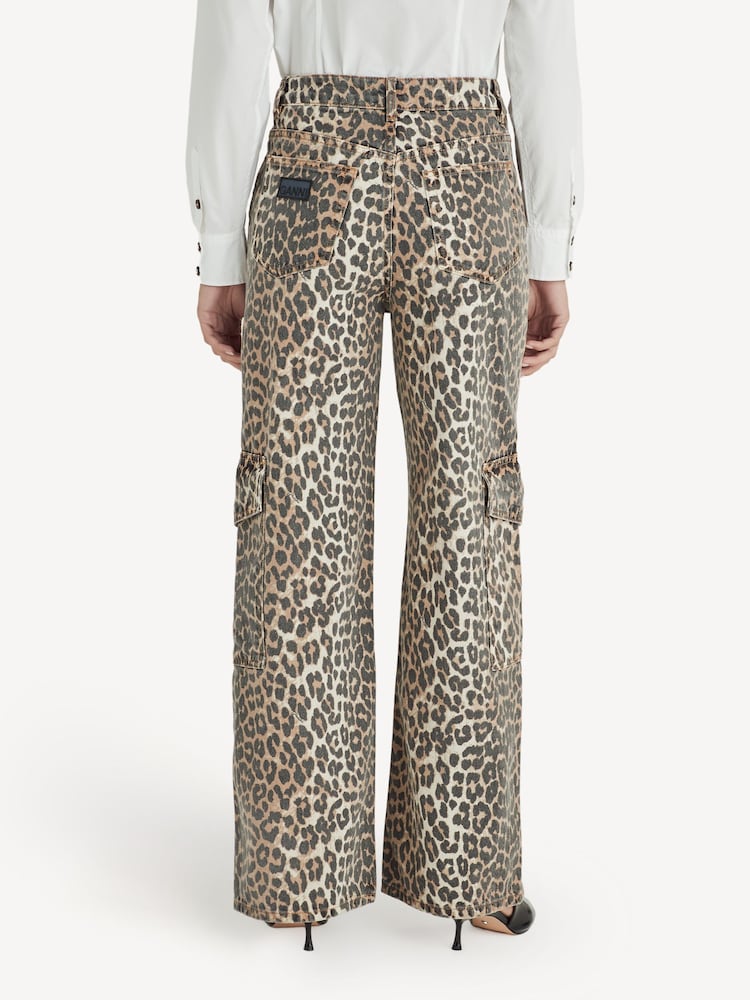 GANNI Animal Leopard Print Denim Angi Cargo Jeans - Image 2 of 6