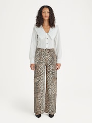 GANNI Animal Leopard Print Denim Angi Cargo Jeans - Image 3 of 6