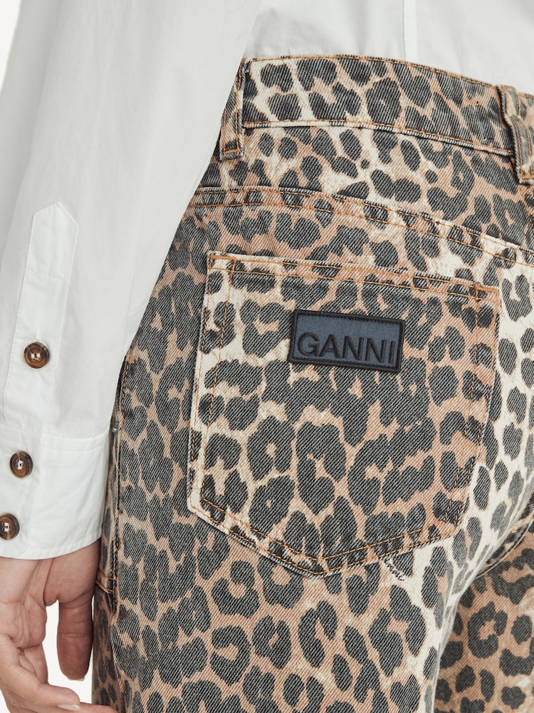 GANNI Animal Leopard Print Denim Angi Cargo Jeans - Image 6 of 6