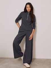 Mint Velvet Blue Pinstripe Wide Trousers - Image 1 of 4