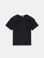 Mint Velvet Black Woven Bow T-Shirt - Image 3 of 4