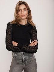 Mint Velvet Black Woven Sleeve Jumper - Image 2 of 4