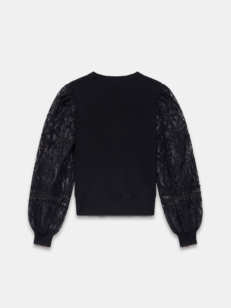 Mint Velvet Black Woven Sleeve Jumper - Image 4 of 4