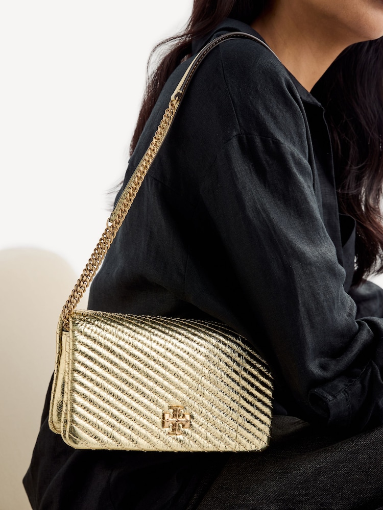 Tory Burch Gold Kira Metallic Moto Quilt Chain Wallet - Image 2 of 6