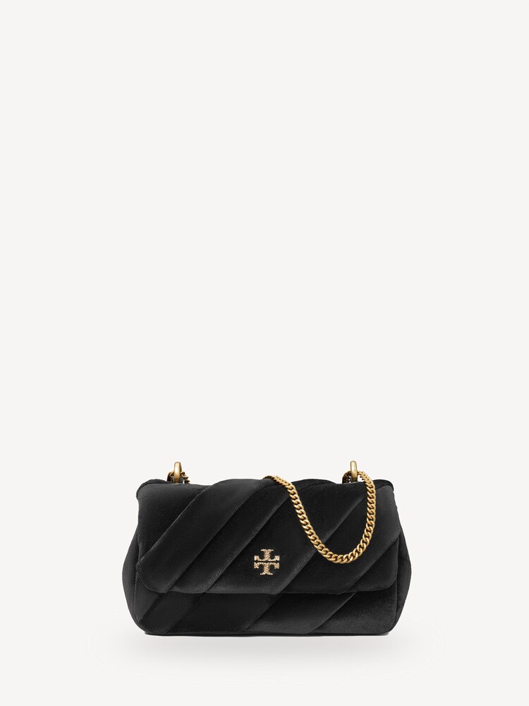 Tory Burch Black Kira Draped Velvet Mini Flap Bag - Image 1 of 5