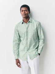 Blue/Lemon Conversational Slim Fit 100% Cotton Long Sleeve Single Cuff Printed Formal Shirt - Image 1 of 8