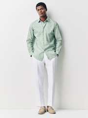 Blue/Lemon Conversational Slim Fit 100% Cotton Long Sleeve Single Cuff Printed Formal Shirt - Image 2 of 8