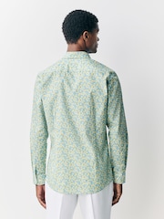 Blue/Lemon Conversational Slim Fit 100% Cotton Long Sleeve Single Cuff Printed Formal Shirt - Image 3 of 8
