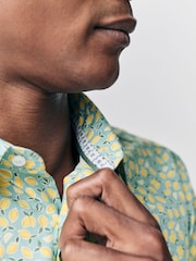 Blue/Lemon Conversational Slim Fit 100% Cotton Long Sleeve Single Cuff Printed Formal Shirt - Image 5 of 8