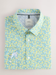 Blue/Lemon Conversational Slim Fit 100% Cotton Long Sleeve Single Cuff Printed Formal Shirt - Image 6 of 8