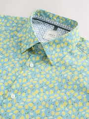 Blue/Lemon Conversational Slim Fit 100% Cotton Long Sleeve Single Cuff Printed Formal Shirt - Image 7 of 8