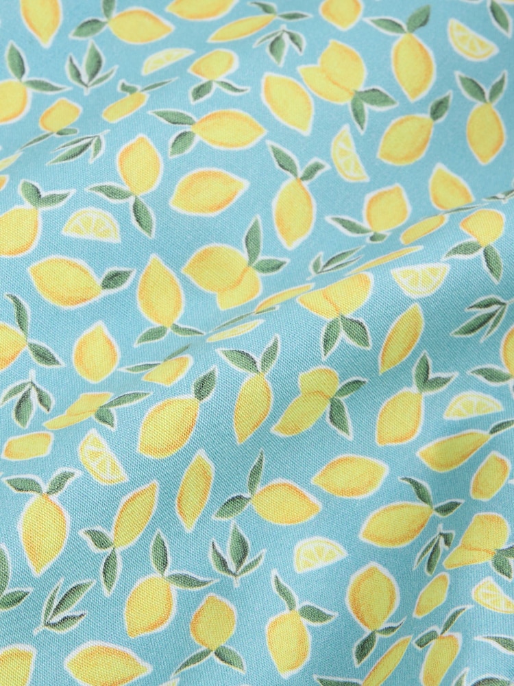 Blue/Lemon Conversational Slim Fit 100% Cotton Long Sleeve Single Cuff Printed Formal Shirt - Image 8 of 8