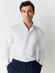 White Slim Fit Stripe Easy care Textured Trimmed Shirt - Image 5 of 9