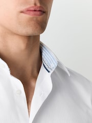 White Slim Fit Stripe Easy care Textured Trimmed Shirt - Image 6 of 9