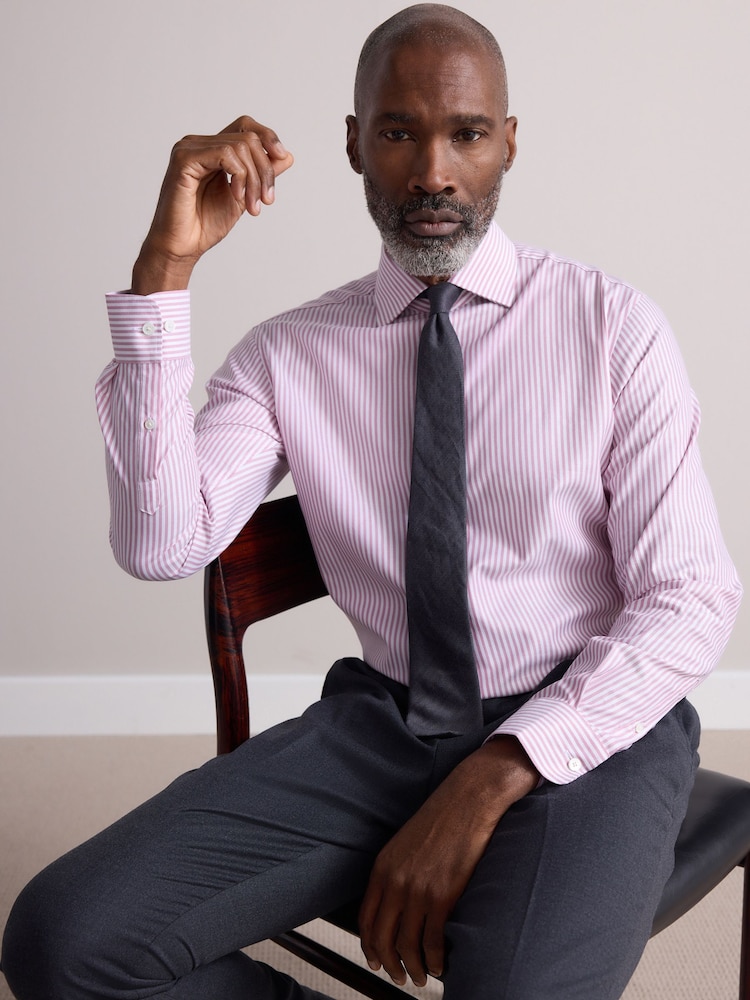 Coral Pink Bengal Slim Fit Signature 100% Cotton Bengal Stripe Shirt - Image 1 of 7