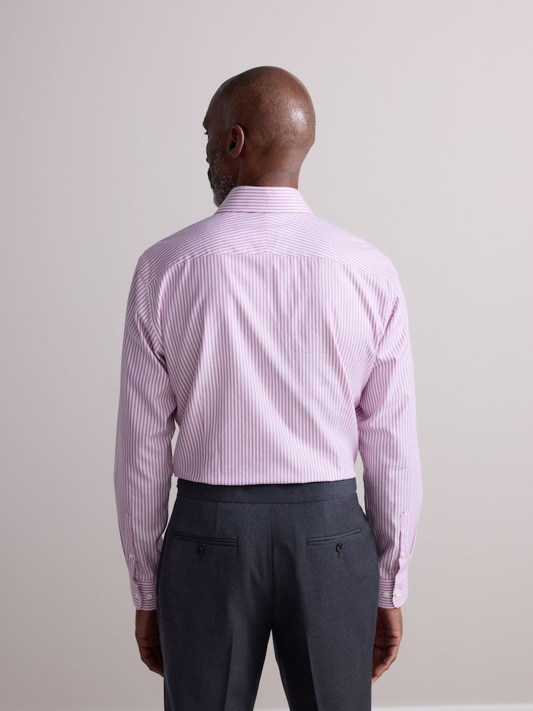 Coral Pink Bengal Slim Fit Signature 100% Cotton Bengal Stripe Shirt - Image 3 of 7
