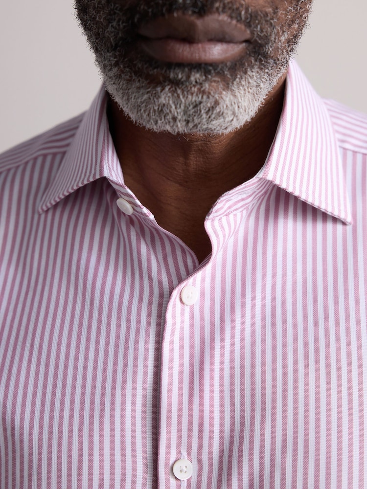 Coral Pink Bengal Slim Fit Signature 100% Cotton Bengal Stripe Shirt - Image 4 of 7