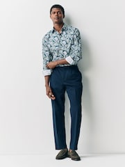 Navy Jacobean Floral Slim Fit 100% Cotton Long Sleeve Single Cuff Printed Formal Shirt - Image 2 of 9