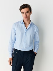 Blue Slim Fit Stripe Easy care Textured Trimmed Shirt - Image 1 of 8