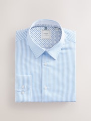 Blue Slim Fit Stripe Easy care Textured Trimmed Shirt - Image 2 of 8