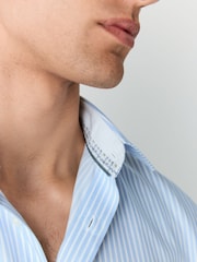 Blue Slim Fit Stripe Easy care Textured Trimmed Shirt - Image 4 of 8
