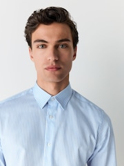 Blue Slim Fit Stripe Easy care Textured Trimmed Shirt - Image 5 of 8