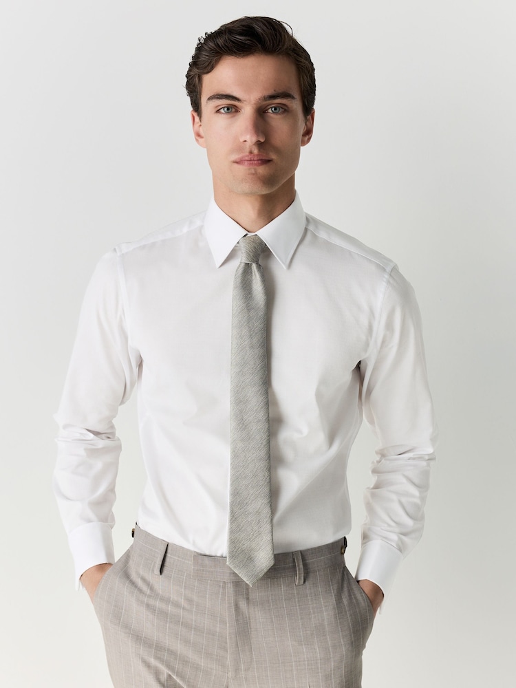 White/Green with Pocket Square Slim Fit Occasion Shirt And Tie Pack - Image 1 of 9
