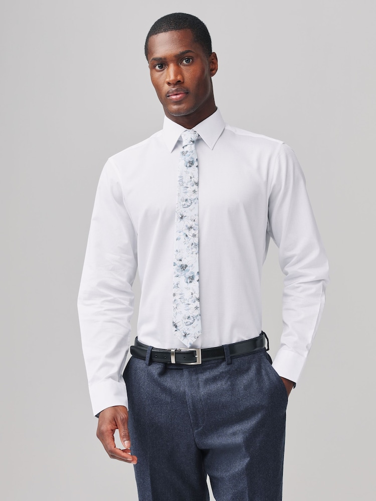 White/Blue ditsy floral tie Slim Fit Occasion Shirt And Tie Pack - Image 1 of 8