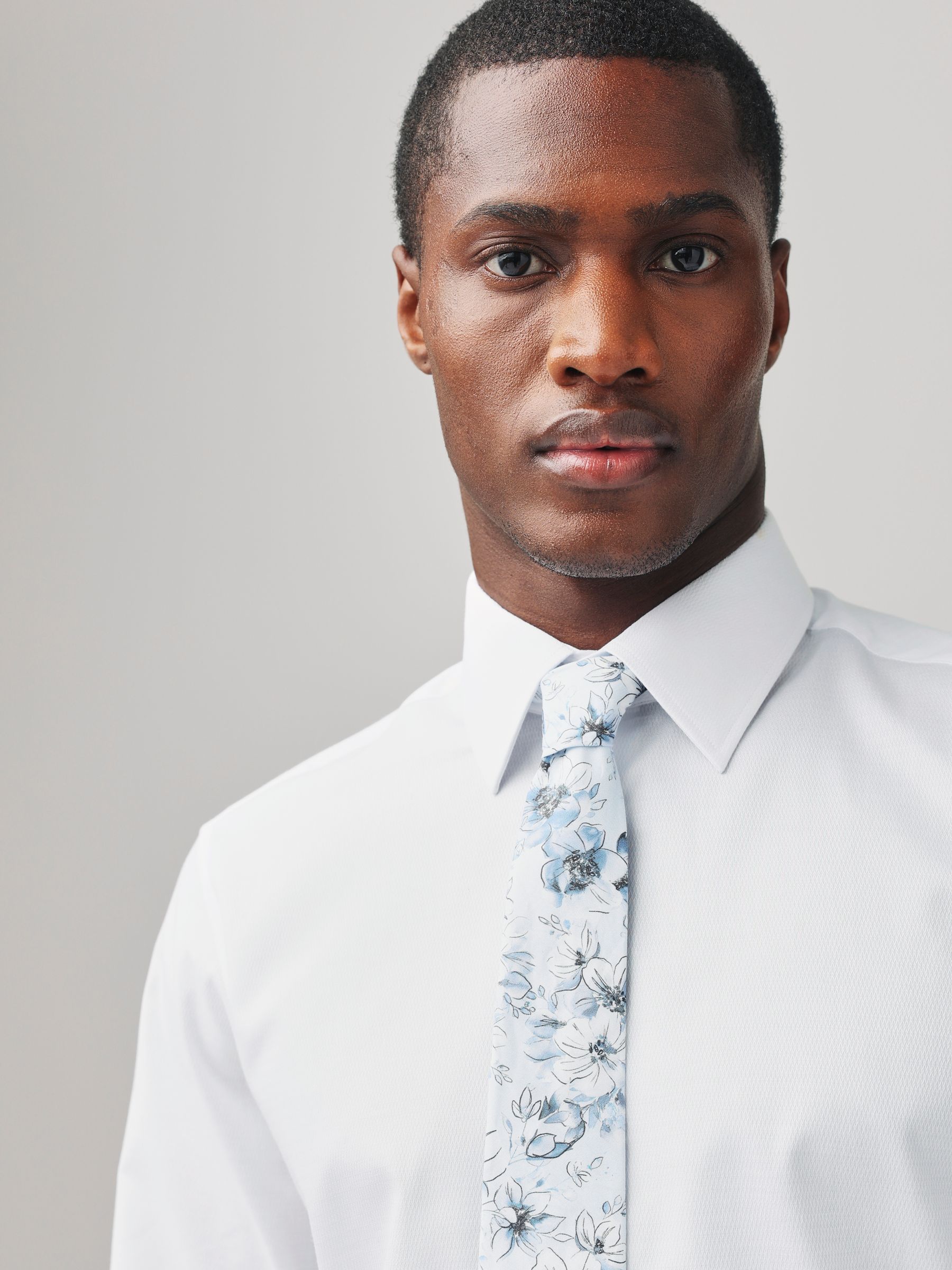 Buy White/Blue ditsy floral tie Slim Fit Occasion Shirt And