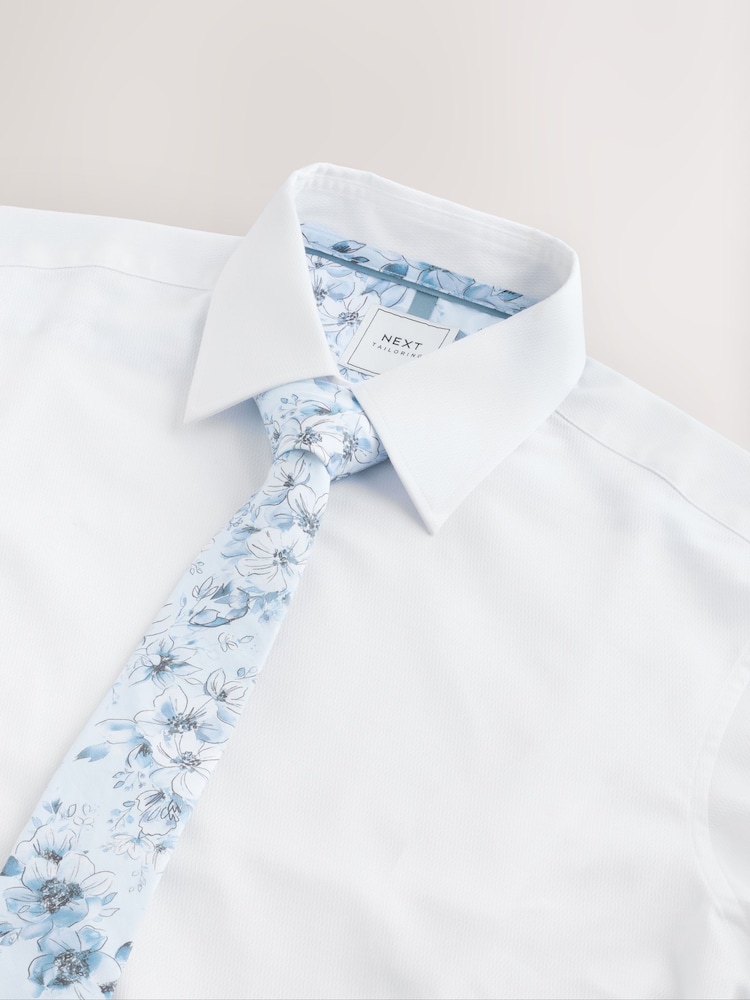 White/Blue ditsy floral tie Slim Fit Occasion Shirt And Tie Pack - Image 8 of 8